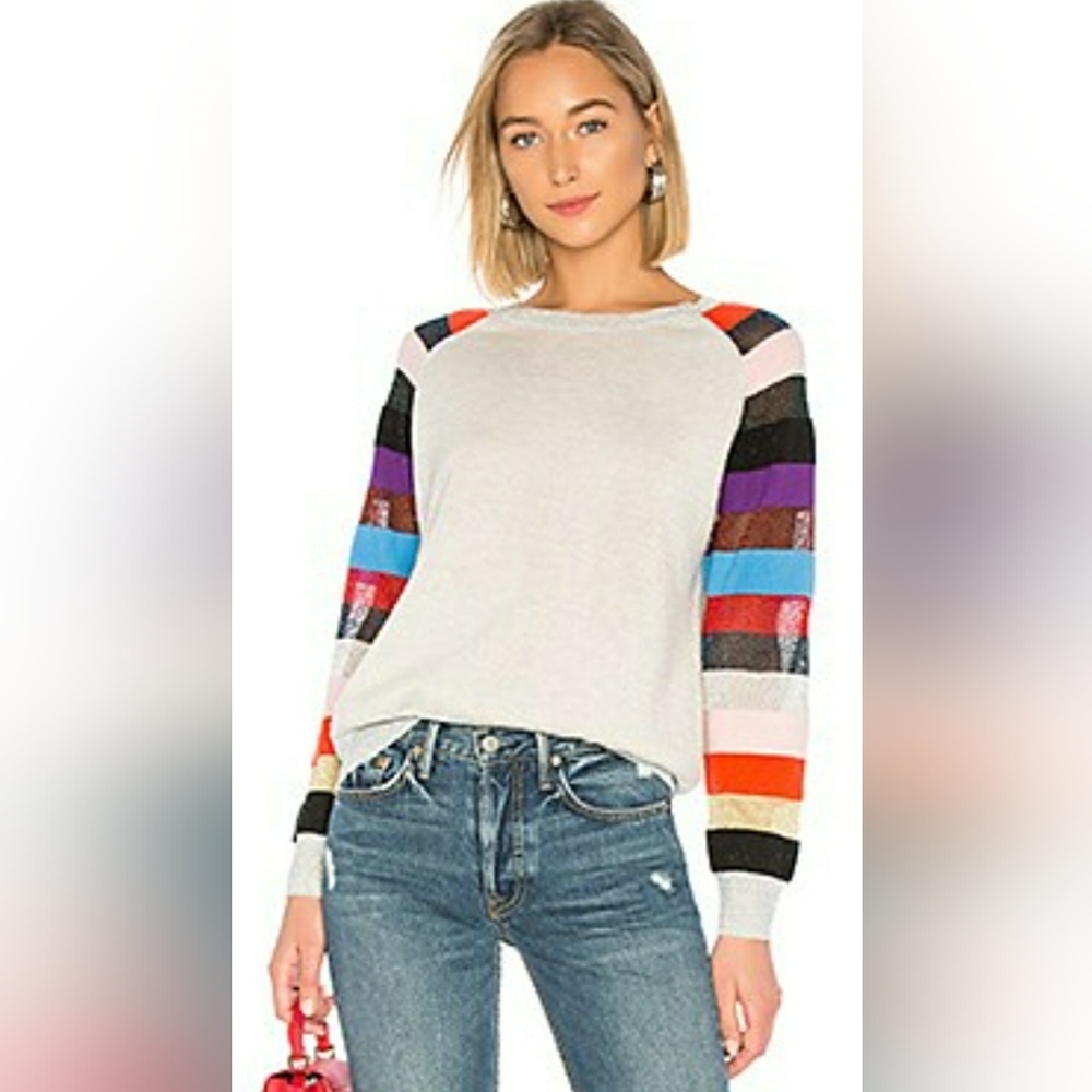 Never-before-worn (!) grey and multicolor color crewneck sweater.